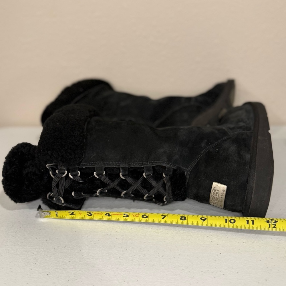 UGG Australia Roseberry Boots Black Suede Leather Sheepskin Laces Women’s Size 9 - Picture 7 of 15